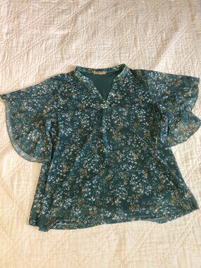 Timeson Mist Green Floral Blouse, Size Large